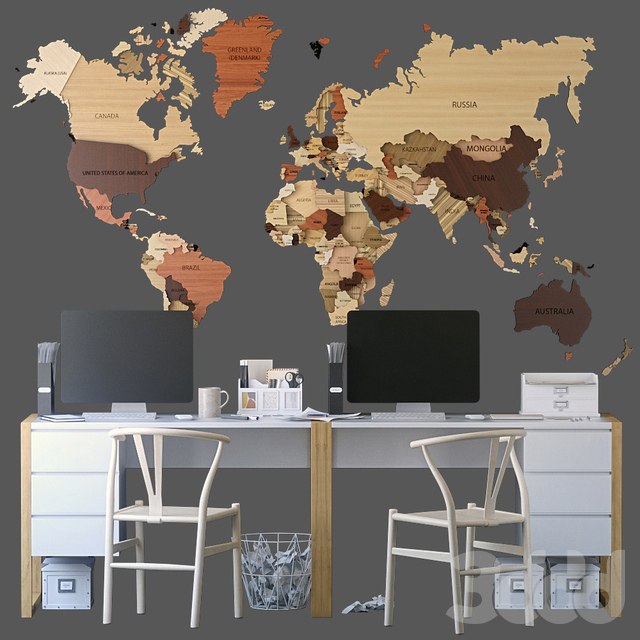 Office set with a map