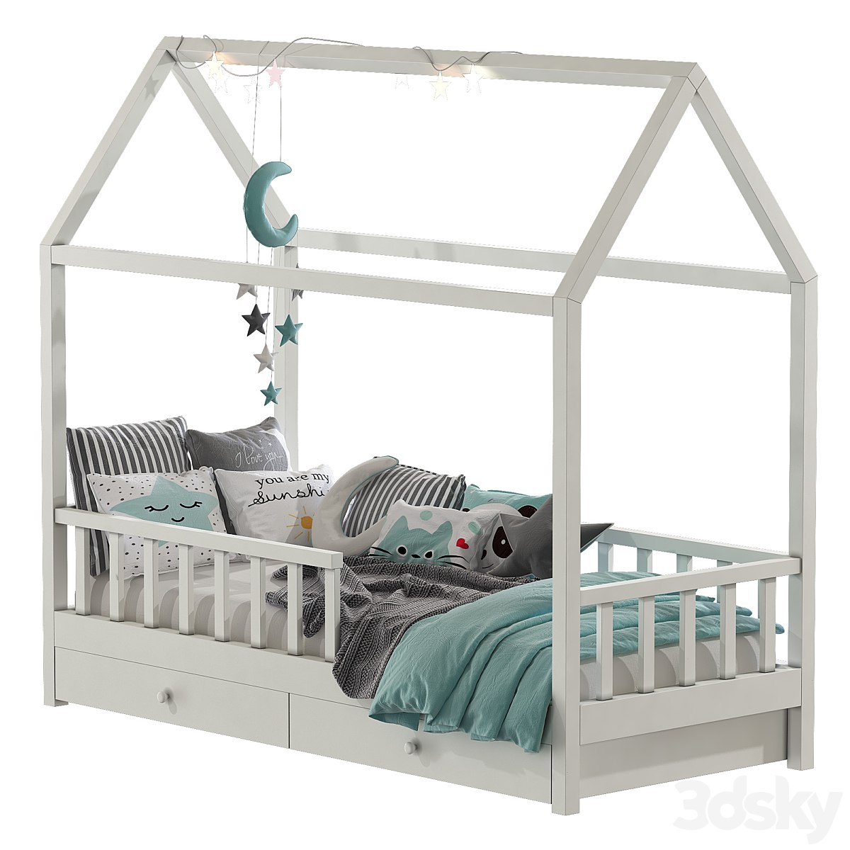 Childrens bed with columns 6 ’s