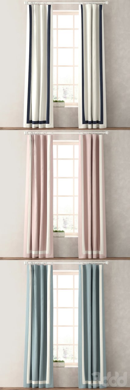 RH / APPLIQUED FRAME COTTON CANVAS DRAPERY PANEL