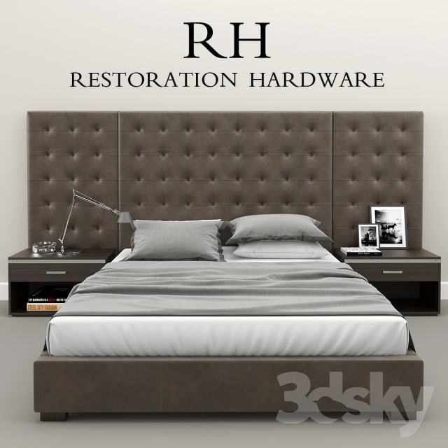 RH Modern custom box tufted platform bed .