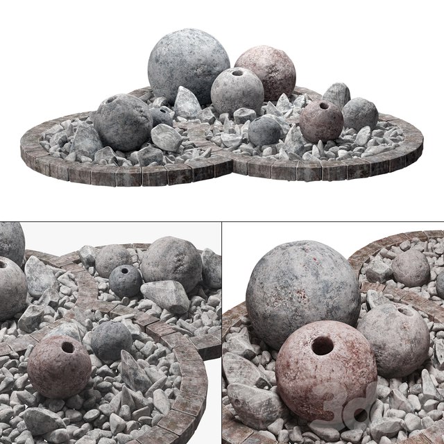 Flowerbad stone sphere decor / Stone bed with spherical decor