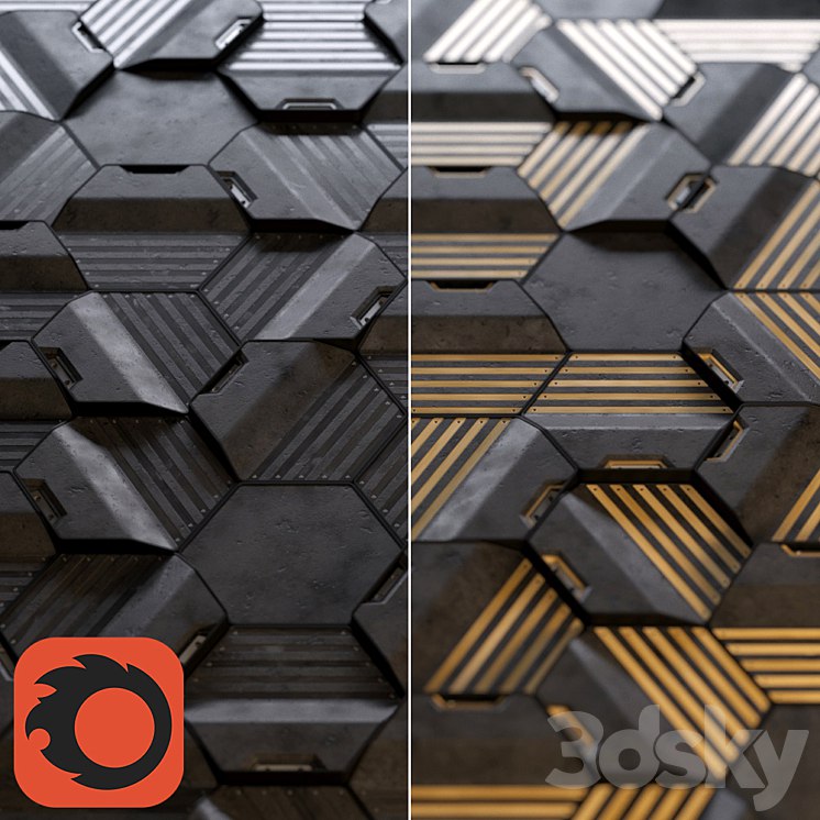 Hexagonal wall panels made of wood and concrete