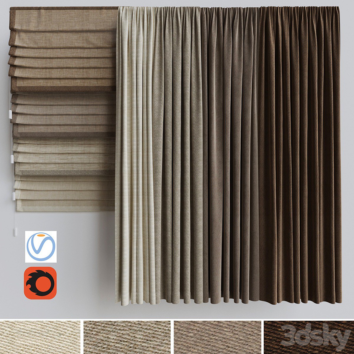 A set of curtains + a set of Roman curtains 2. Beige range