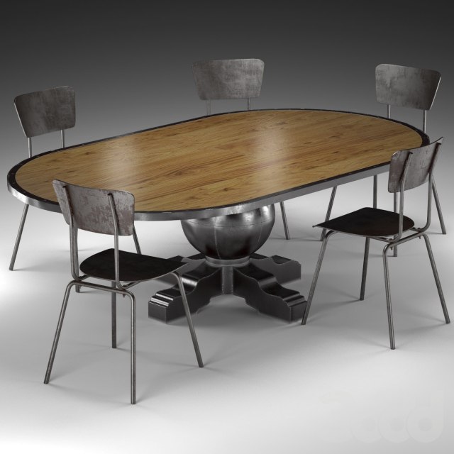 Enzo Pine Loft Industrial Metal Oval Dining Table
