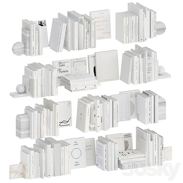 A set of white books with bookends