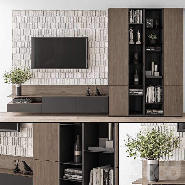 TV Wall Concrete and Wood - Set 22