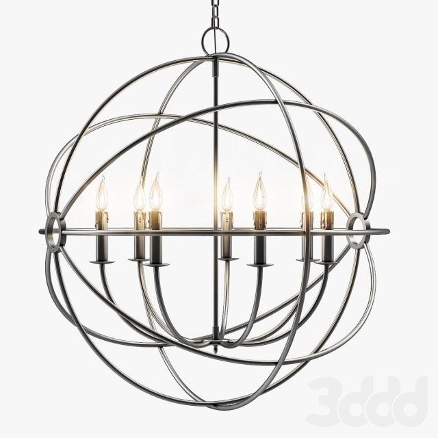 Foucault's Iron Orb Chandelier Rustic Iron Medium