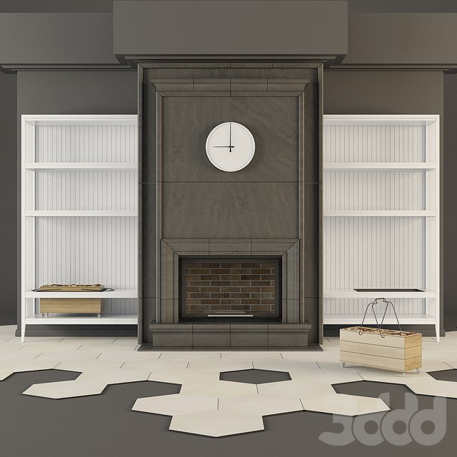 Modern fireplace and shelves
