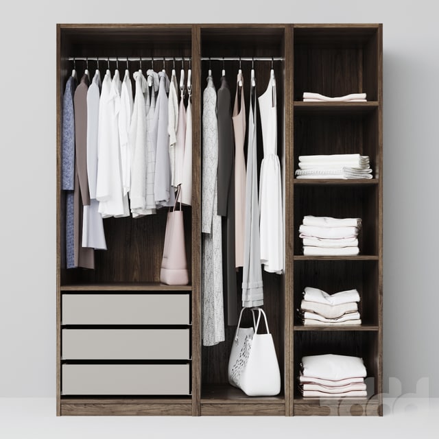 wardrobe with clothes .