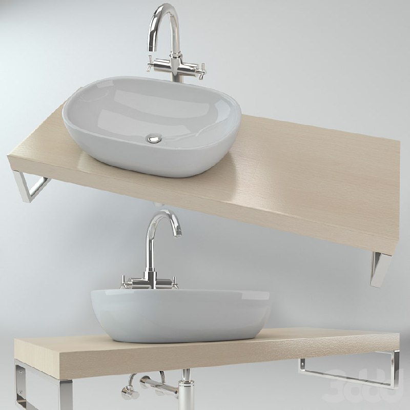 Washbasin on the wooden plate