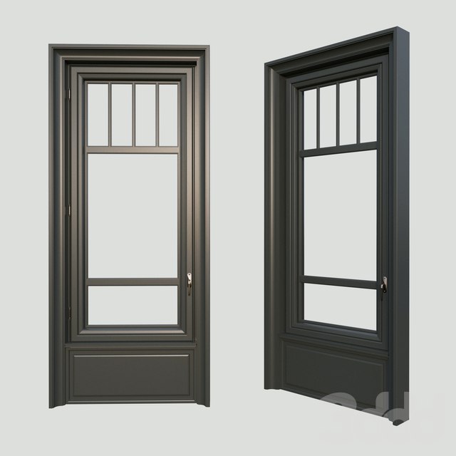 A window in the classical style. The material is dark wood.