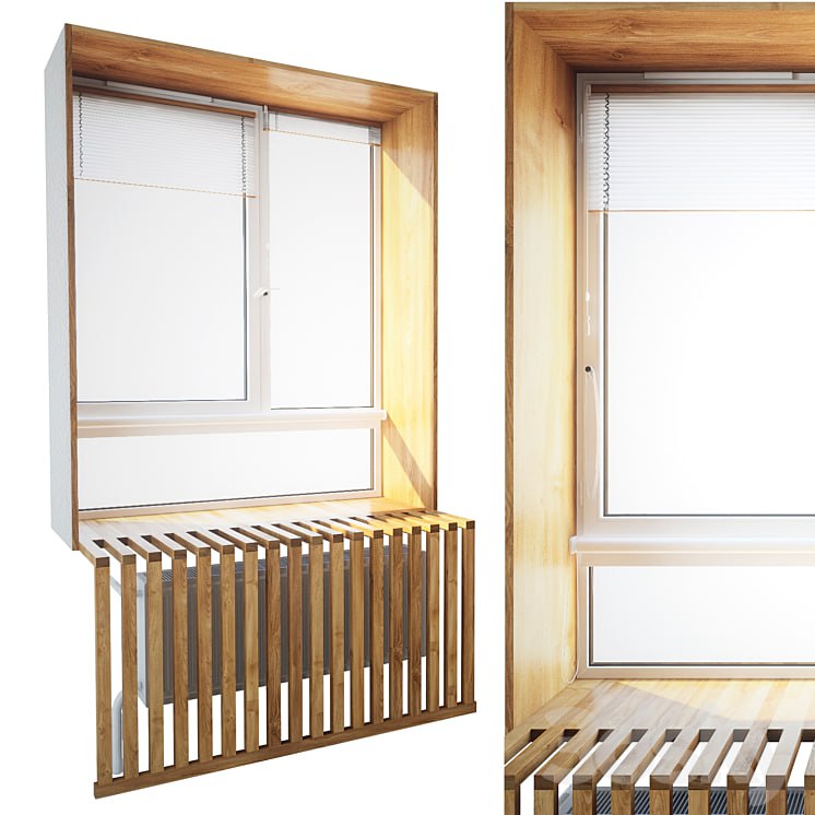 Window with wooden slopes