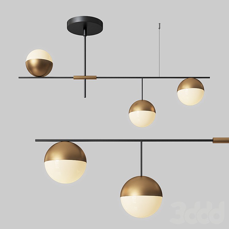 Mid-Century Modern 3 Light Linear Ceiling Light in Black