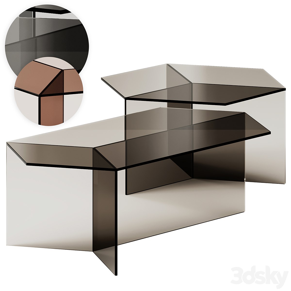 Glass Isom Oblong and Square Coffee Tables by Sebastian Scherer