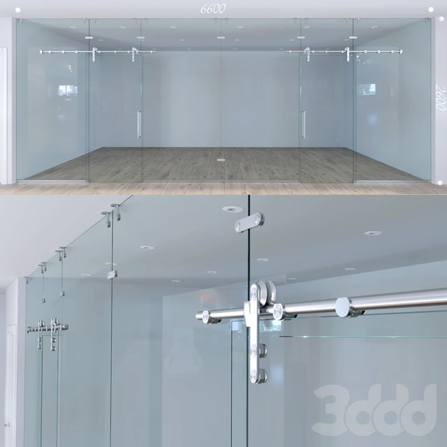 Glass partition with sliding doors - 1