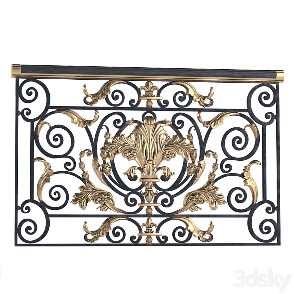 Classic wrought iron enclosure with cast inlays. Classic forged fence