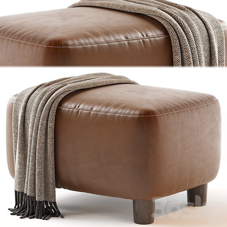 Teddy Leather Club Ottoman - Sesame