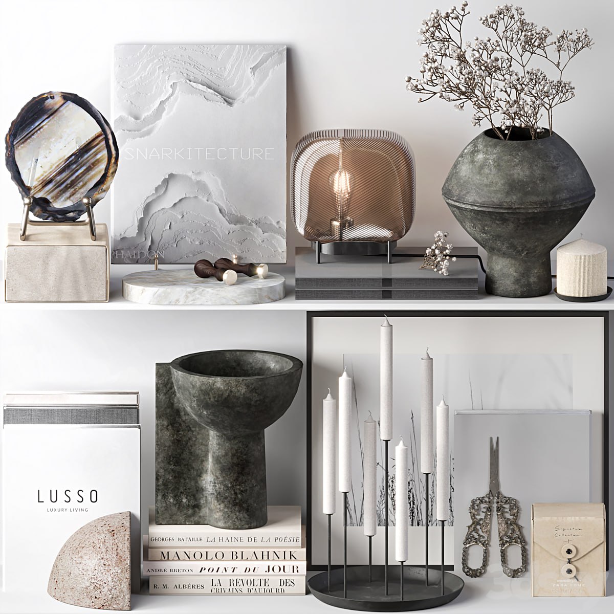 Decorative set 020 with gypsophila and ceramics