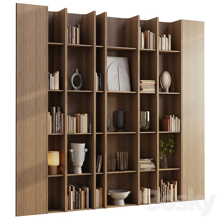 wooden Shelves Decorative With Plants and Book - Wooden Rack 08