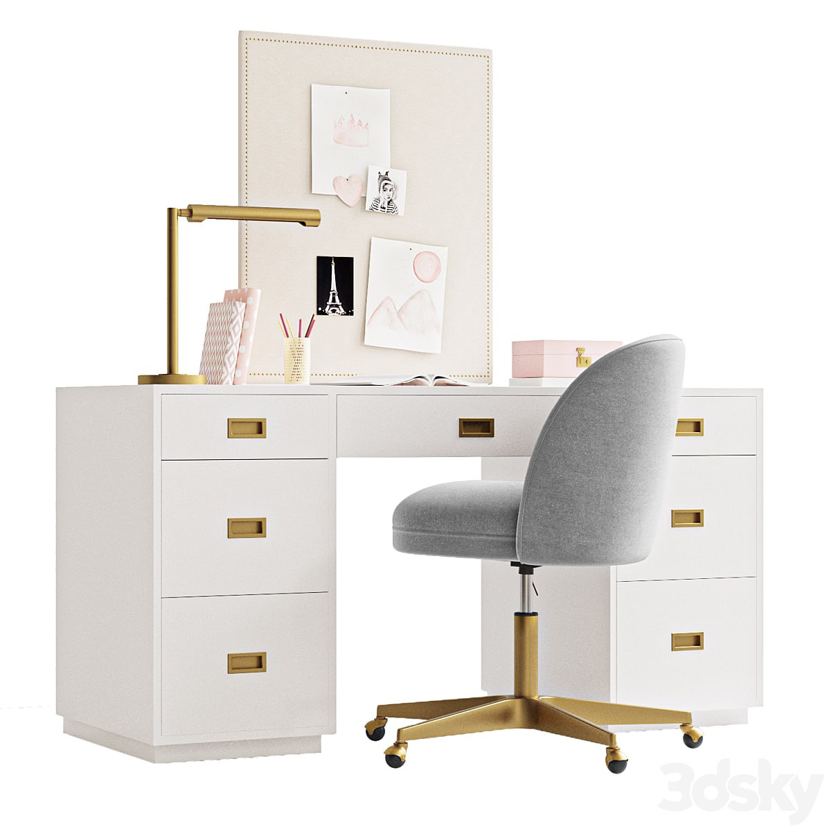 RH AVALON STORAGE DESK / ALESSA UPHOLSTERED DESK CHAIR
