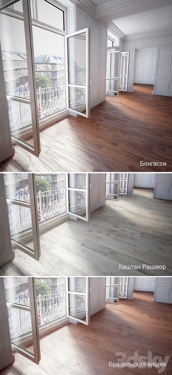 Parquet 3 types: Bongassi, Chestnut Rushmore, Brazilian Cherry