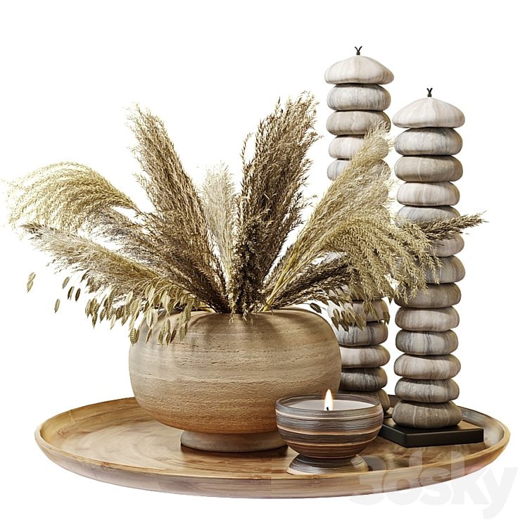 Bouquet of dry grass in a clay vase