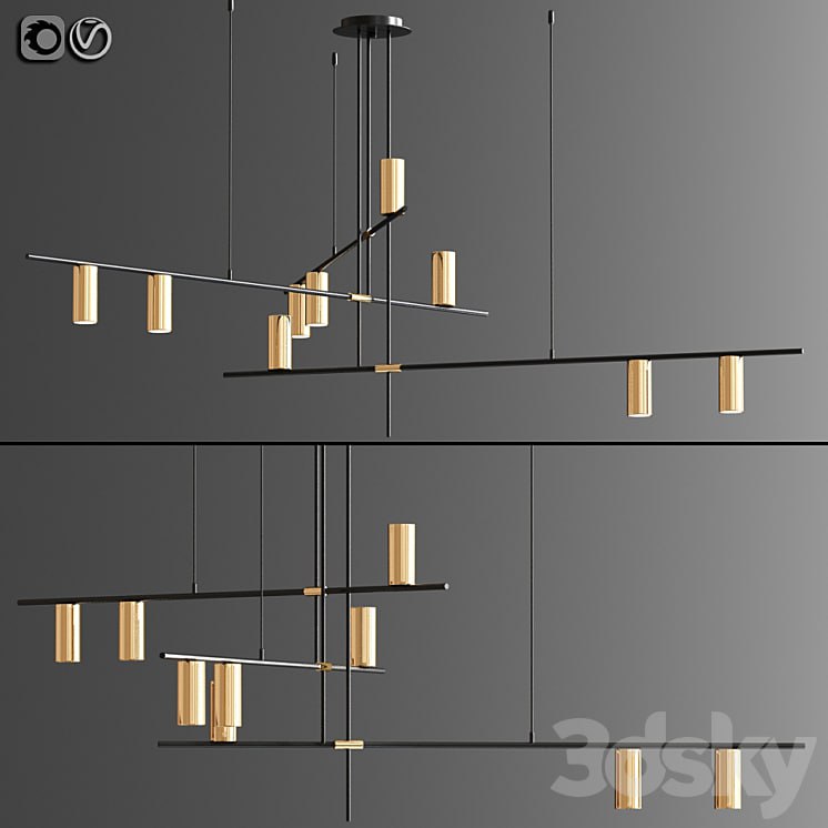 Light Suspension Chandelier in Black and Gold 02