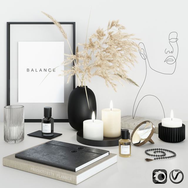 Decorative set with face sculpture