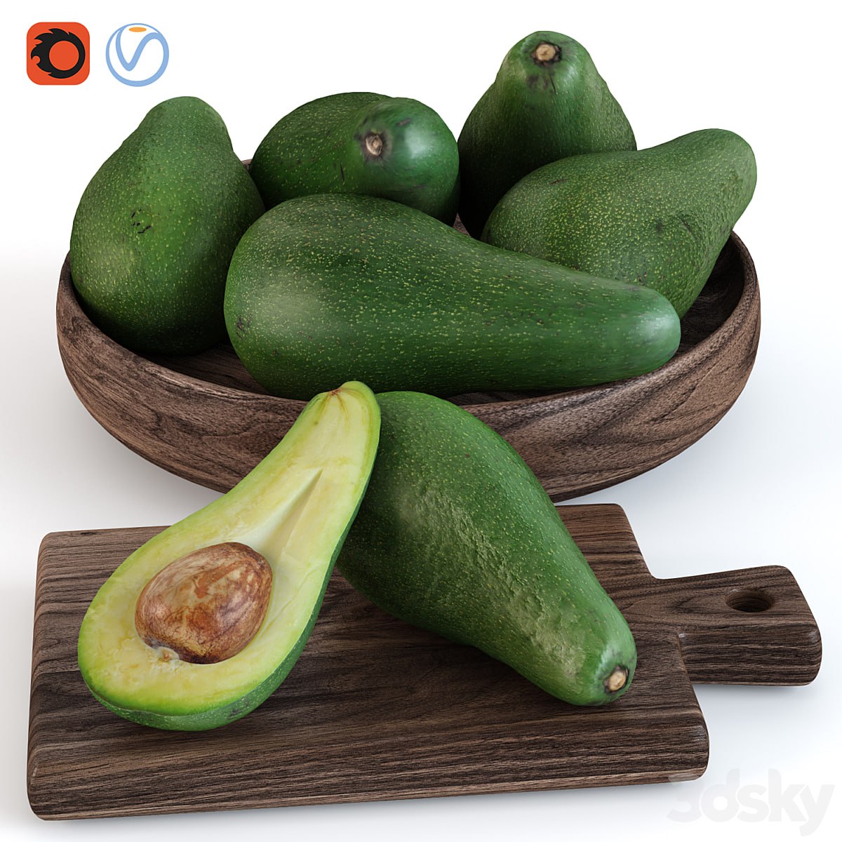 Avocado in a wooden bowl
