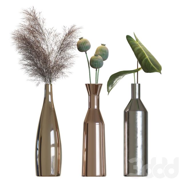 Metal vases decor set