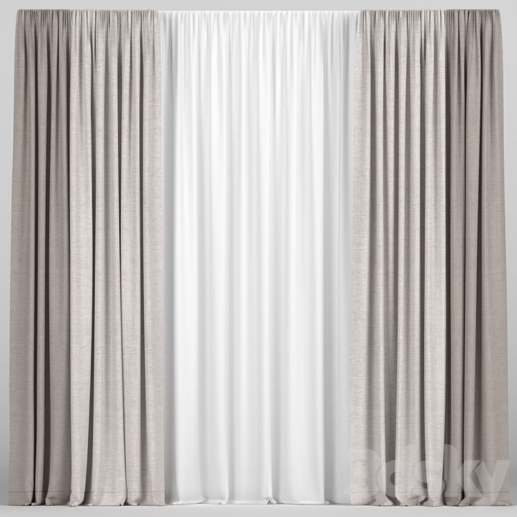 Brown curtains in two colors with tulle.