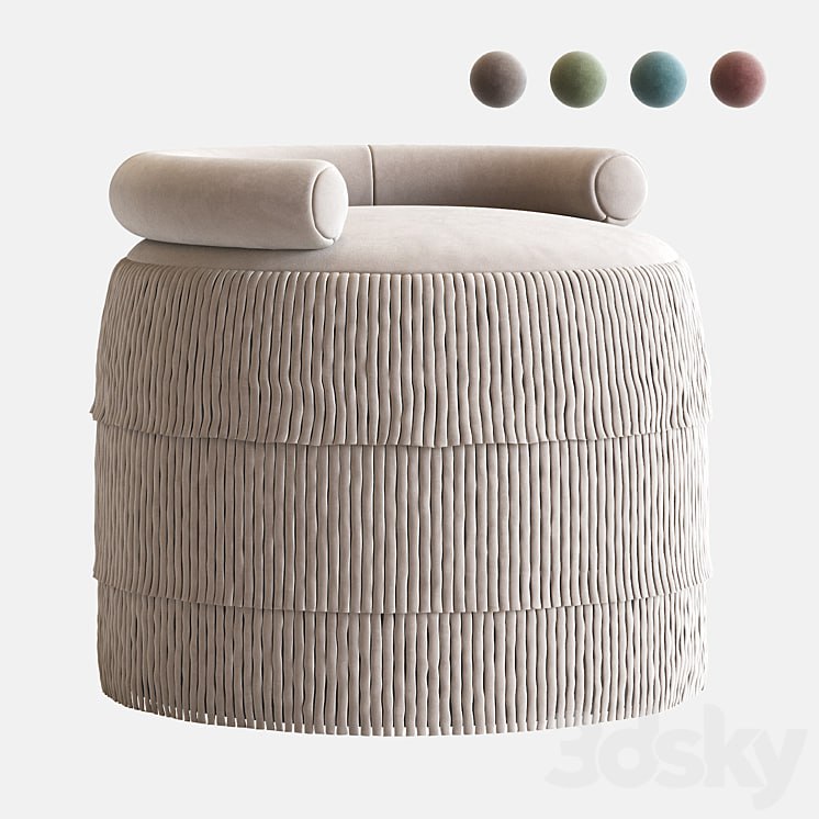 21st Century Beth Fringes Stool Cotton Velvet