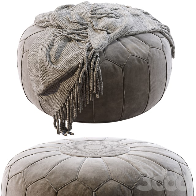 Vintage Round Moroccan Pouf Hand Tooled In Marrakech