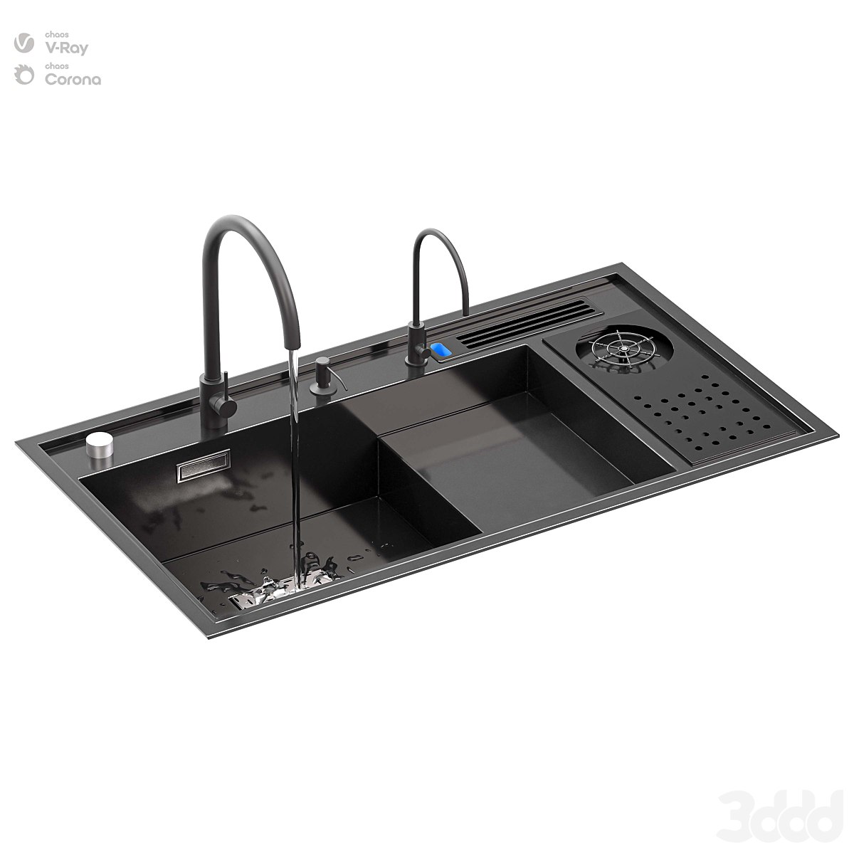 Kitchen Sink With High Pressure Cup Steel Black