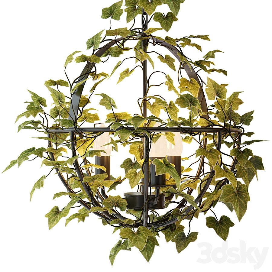Vintage industrial spherical chandelier with ivy
