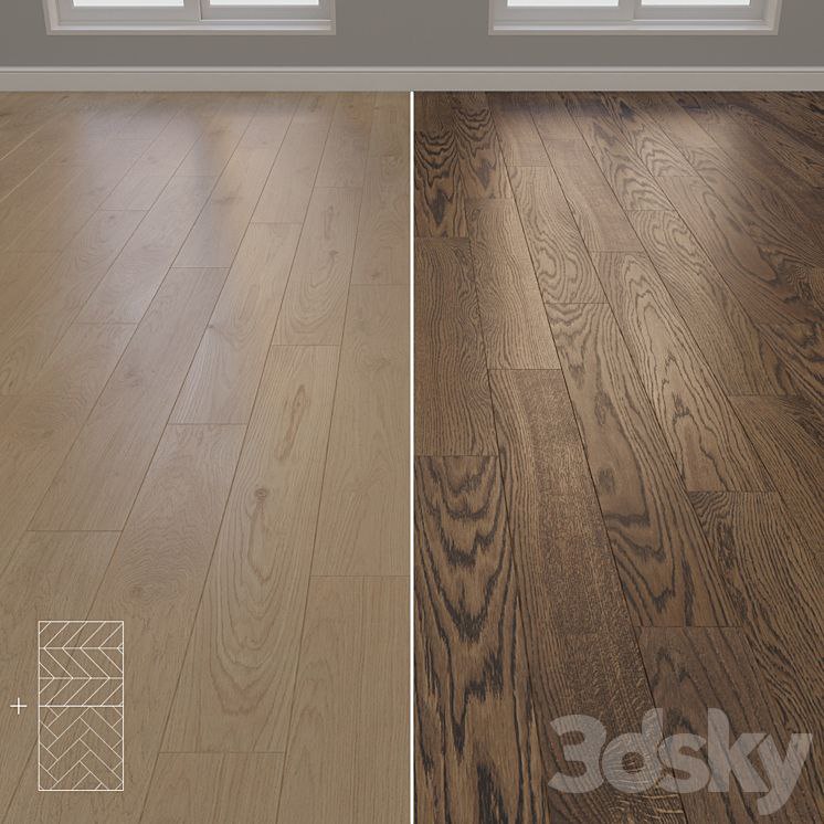 Parquet Oak 2 types layout herringbone, chevron and linear setduo20