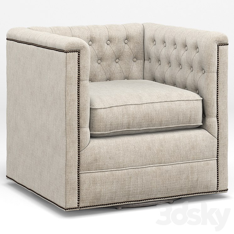 Thatcher Modern Classic Tufted Ivory Linen Swivel Armchair