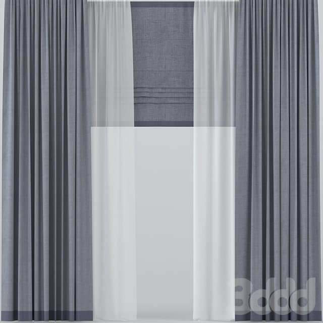 Straight curtains with tulle and roman