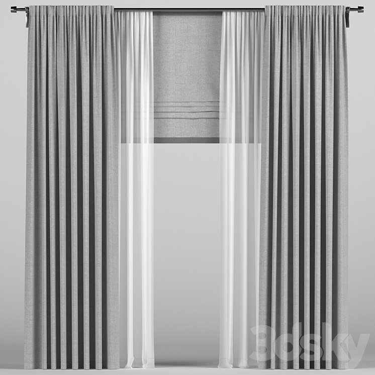 Curtains with tulle and roman blinds.