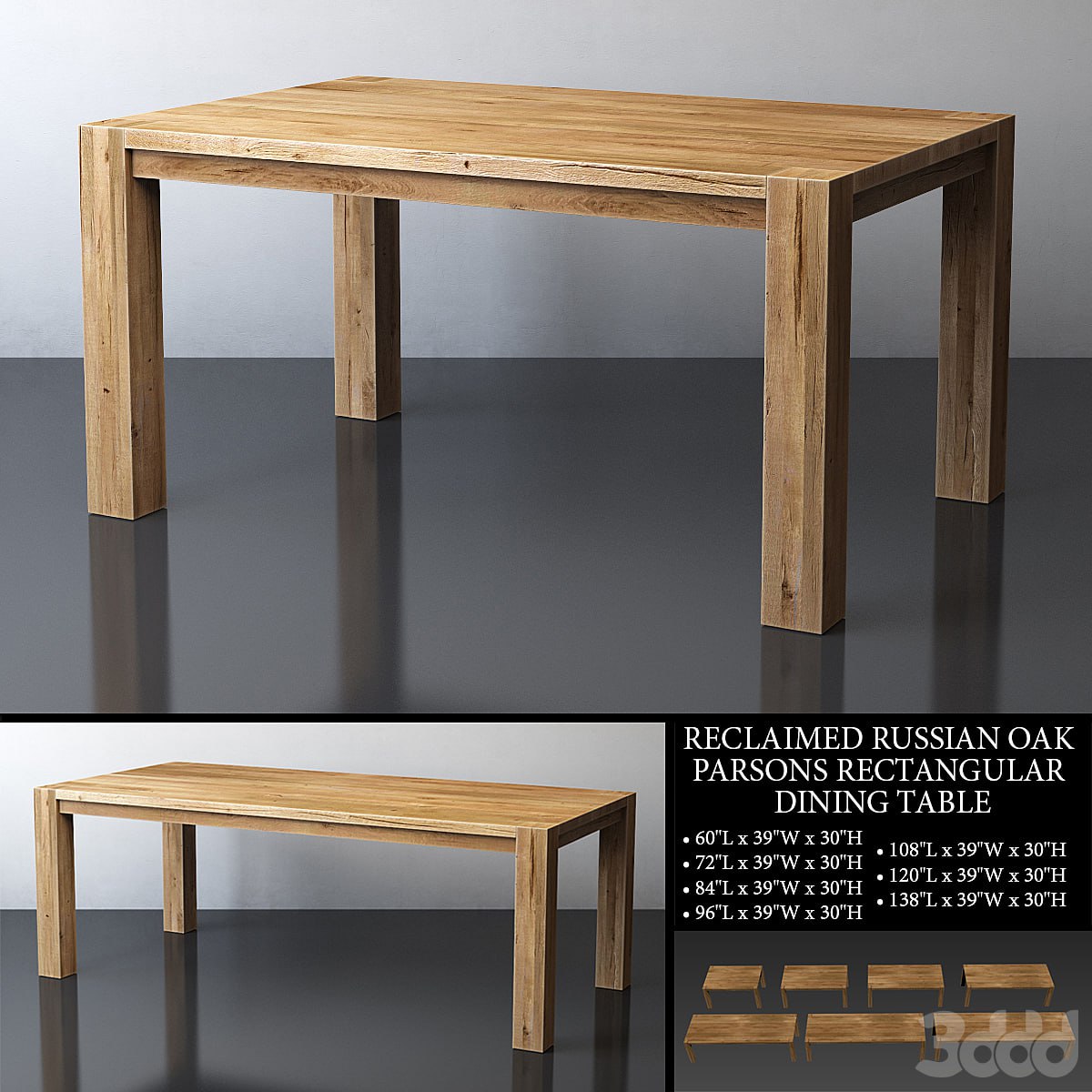 RECLAIMED RUSSIAN OAK PARSONS RECTANGULAR DINING TABLE
