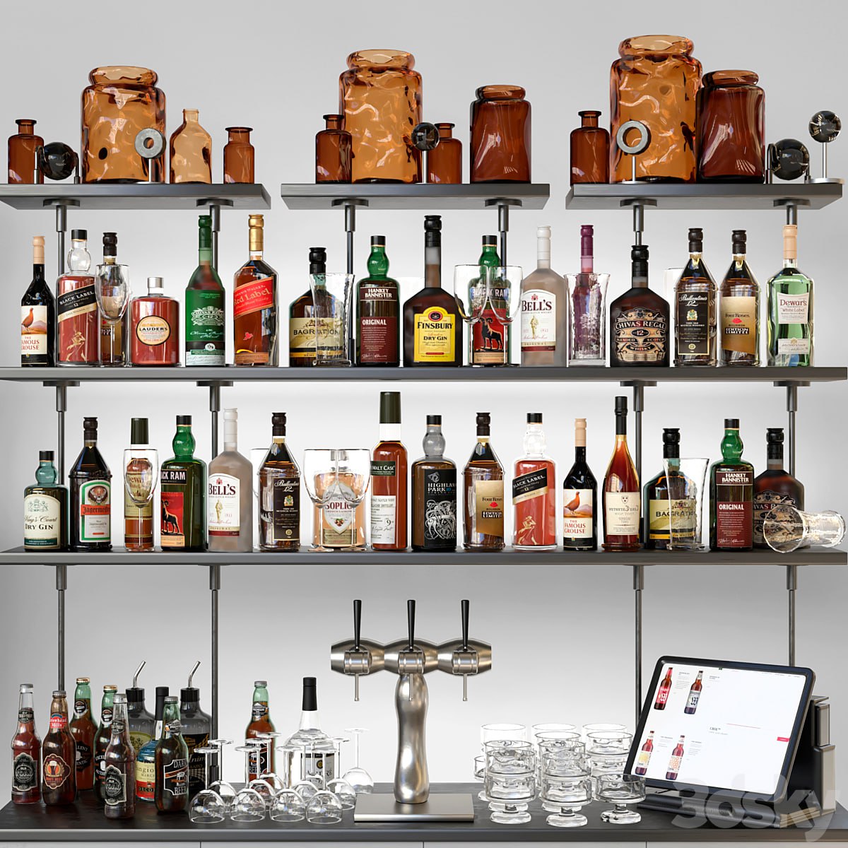 Bar counter with strong alcohol. Alcohol 12