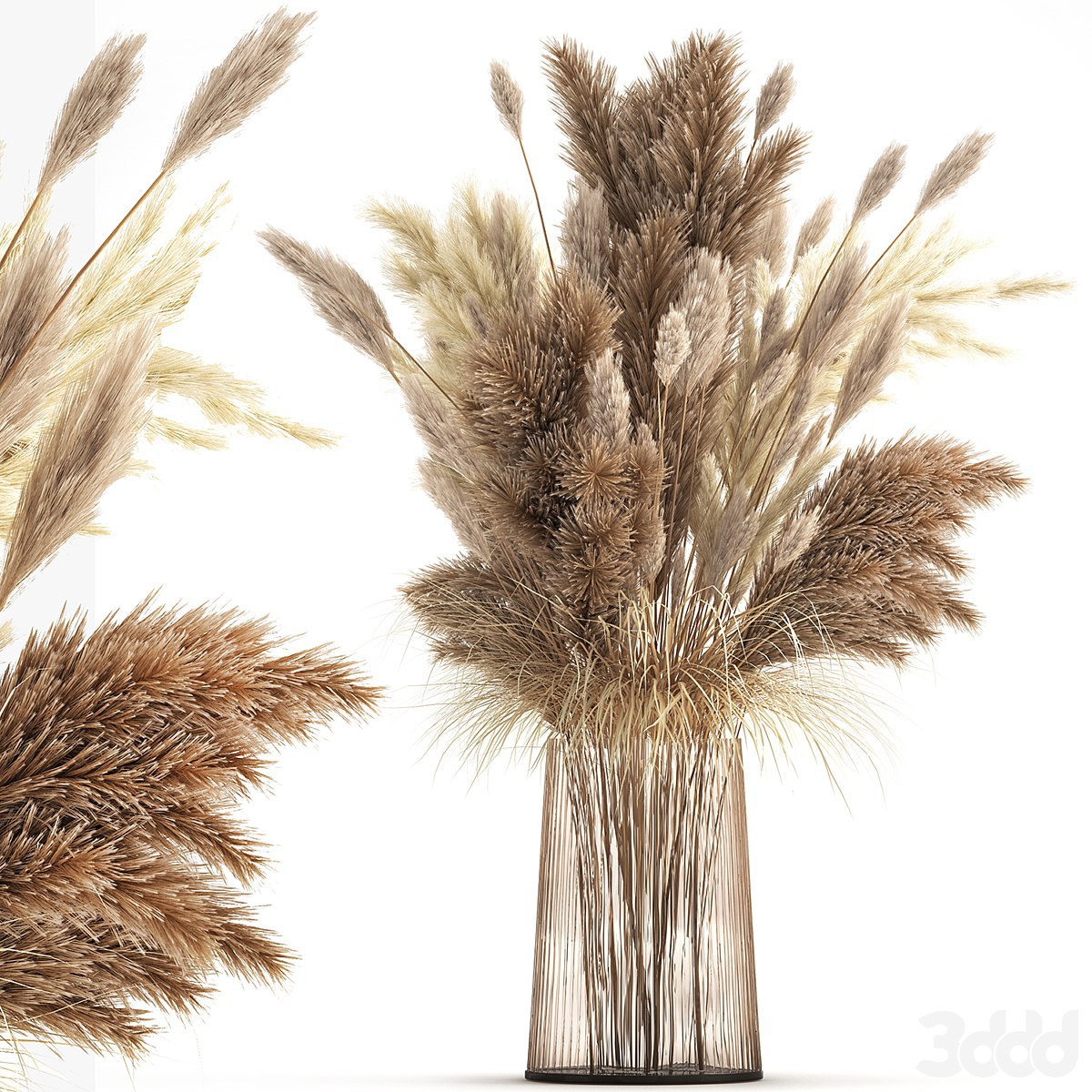 Beautiful lush bouquet of dried flowers in a vase with dry branches of pampas,