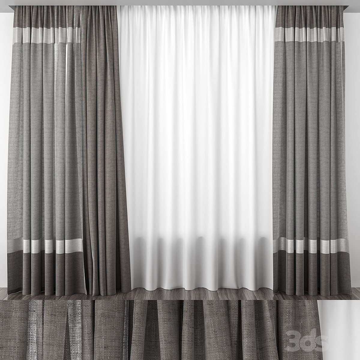 Gray-brown striped curtains