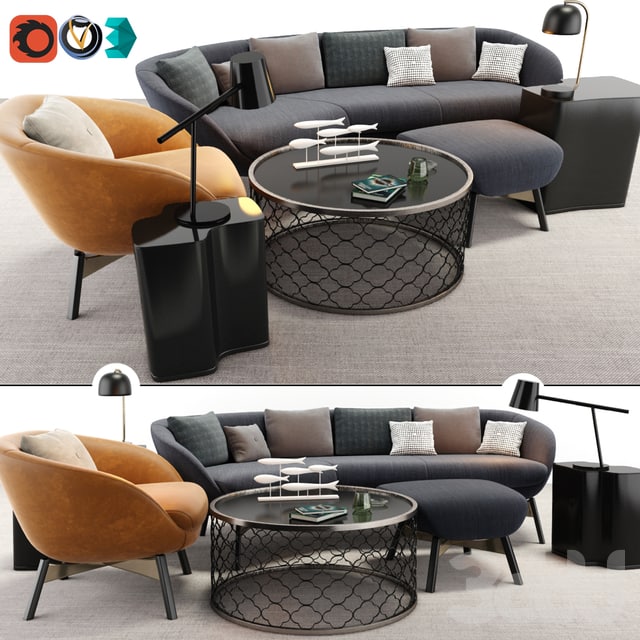 Minotti Russell Arm Chair And Sofa Set