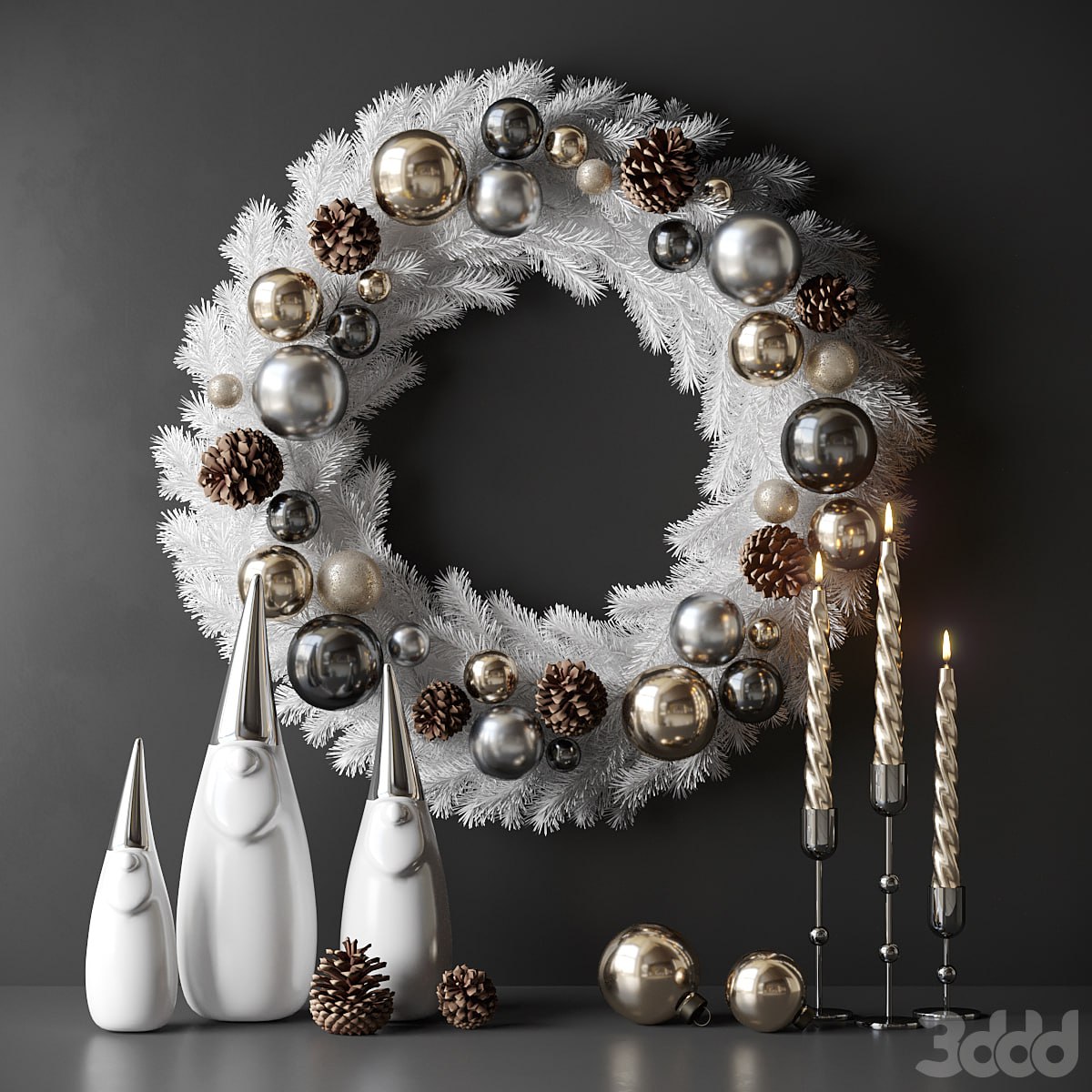 Christmas decor with candles and wreath