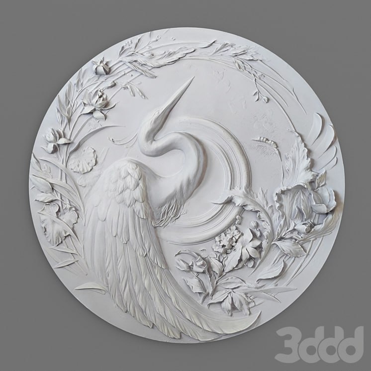 Panel with a heron bas-relief -relief