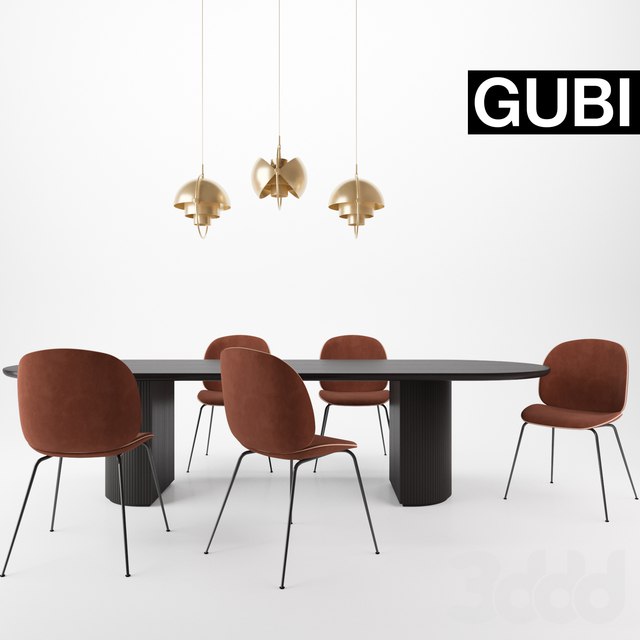 Gubi Beetle chair, Moon table, Multi-Lite Pendant