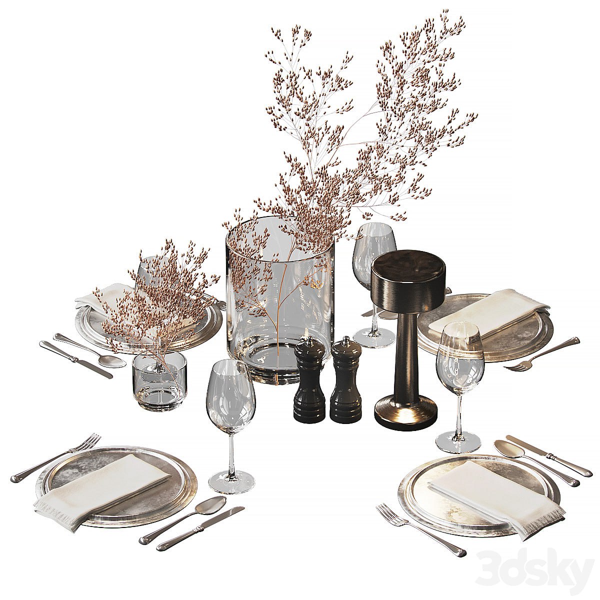 Serving set with dried flowers