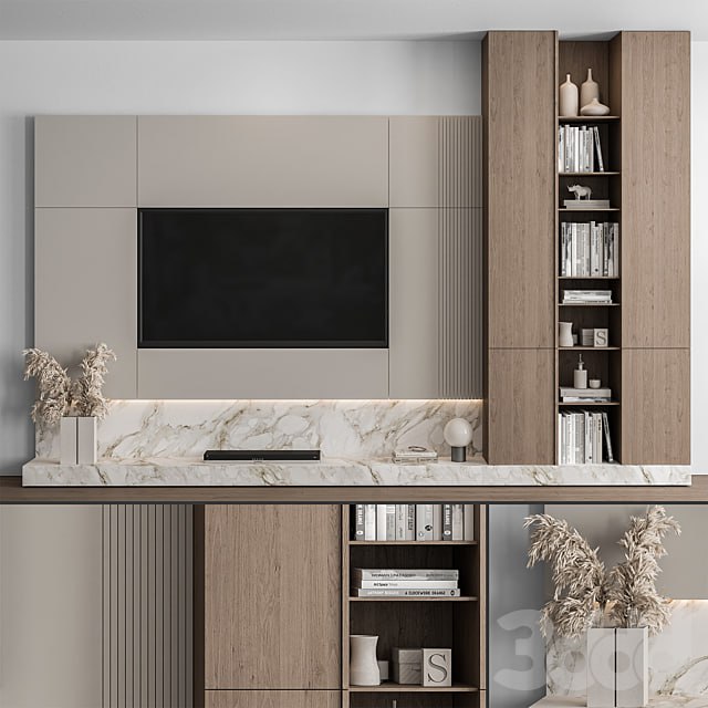 TV Wall Stone and Wood - Set 49