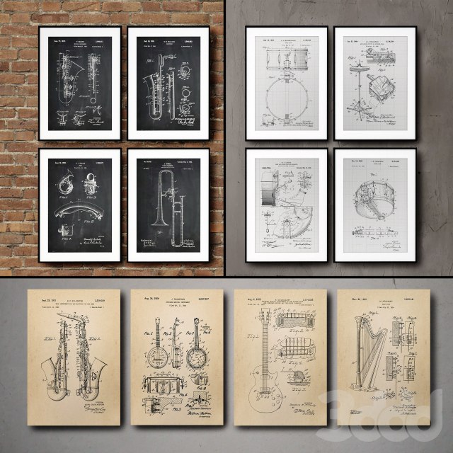 Picture in frame. Collection 115. Musical instruments